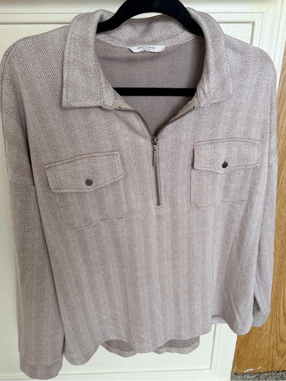 Cable & Gauge Neutral Taupe Herringbone Half-Zip Pullover